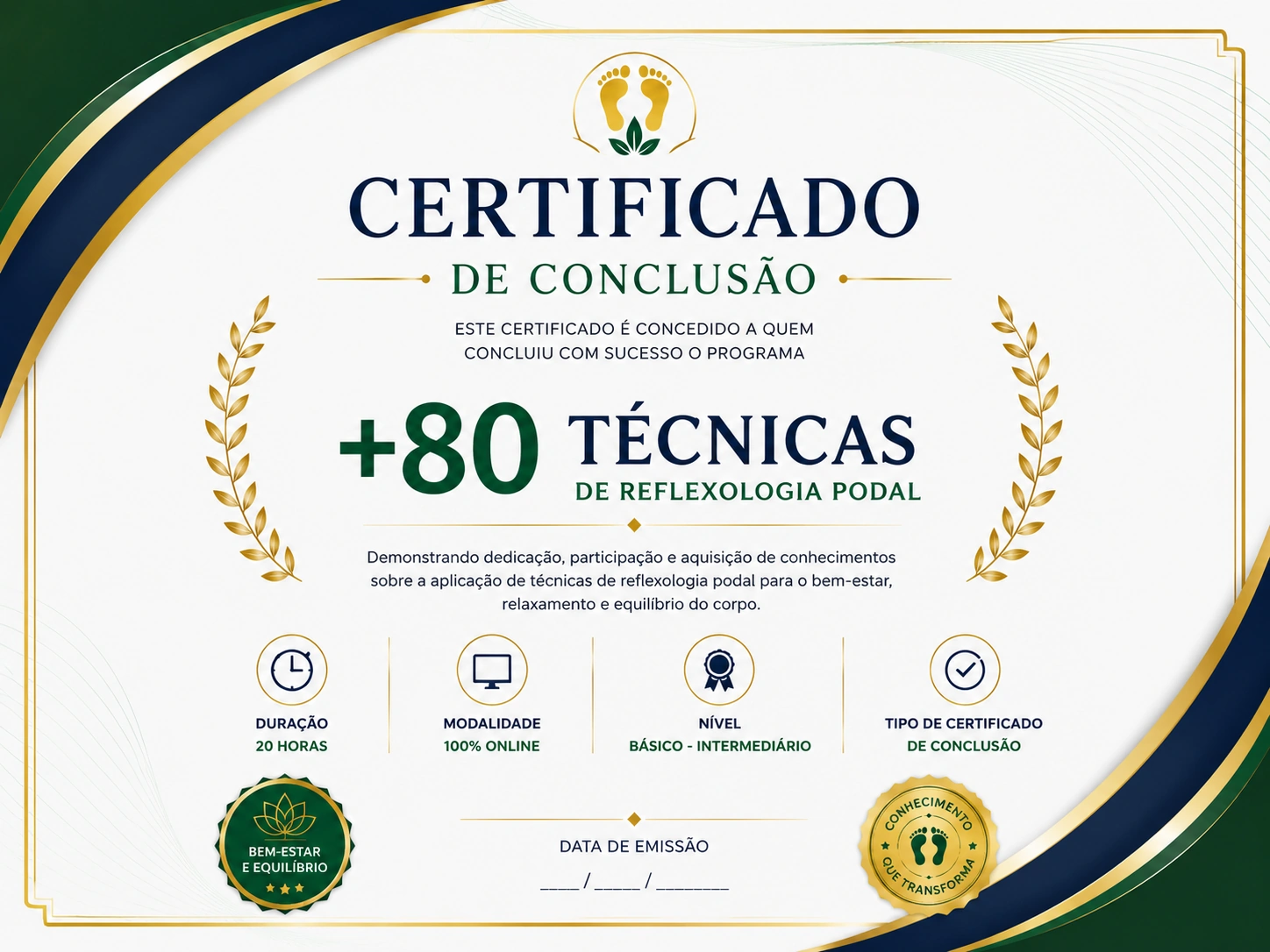 Certificado de Conclusão +80 Técnicas de Reflexologia Podal