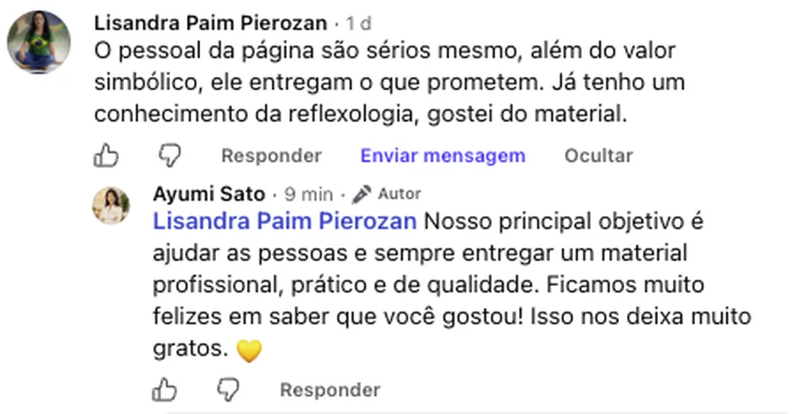 Depoimento de cliente 3 no Facebook